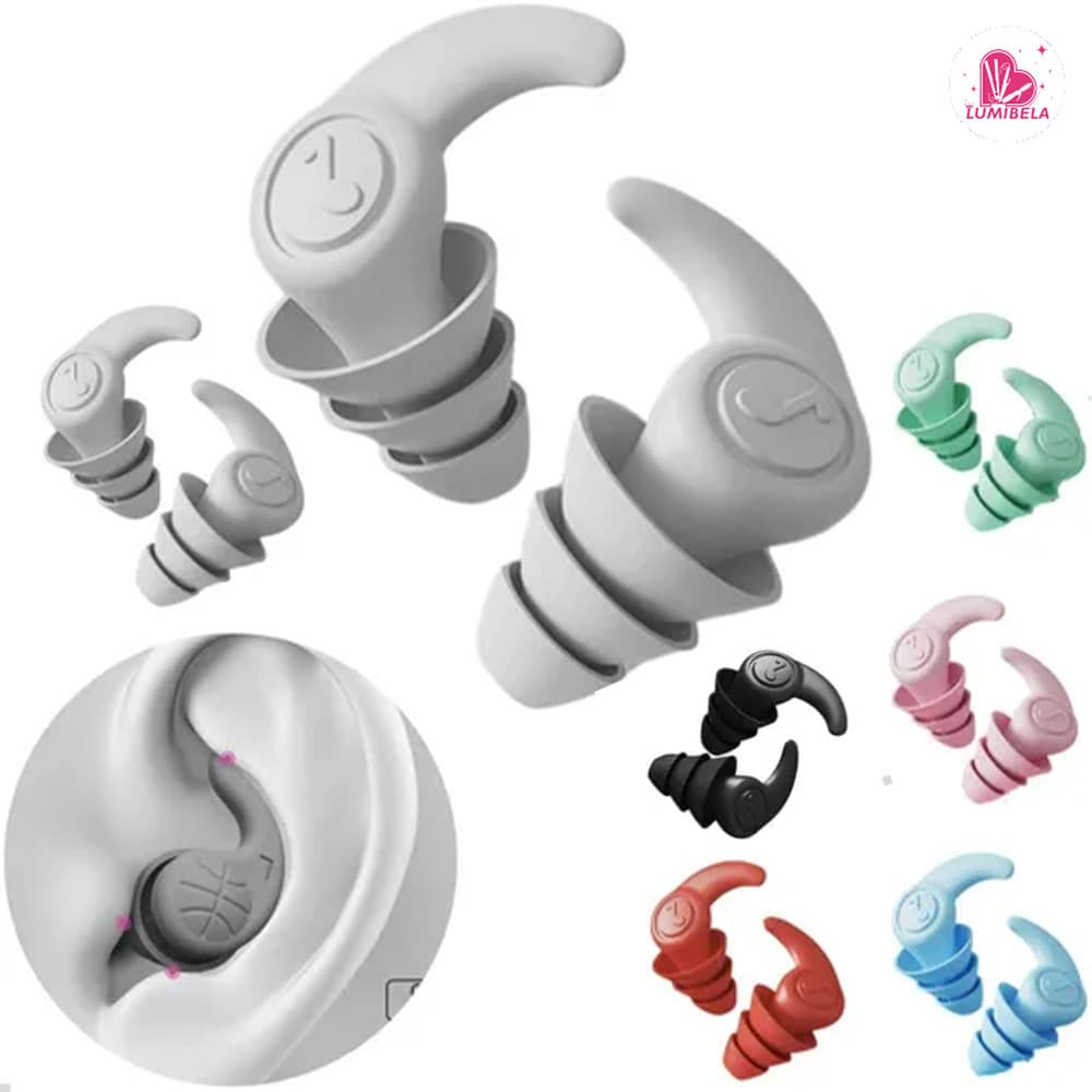 Tampão Ouvido Silicone 3 Camadas Antiruído Par Reutilizável para Dormir Estudar Nadar Trabalho Protetor Auricular