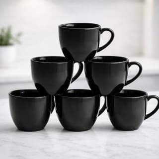 Jogo 6 Xícaras Café Chá 170ml  Porcelana Lisa Preta Chicara Cor Pastel Cafe Cha Leite Casa Cozinha