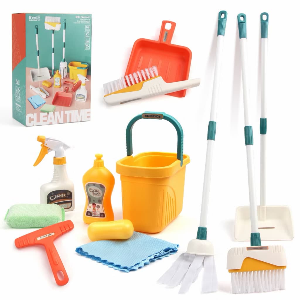 Kit Limpeza Infantil Brinquedo Vassoura Rodo Acessórios