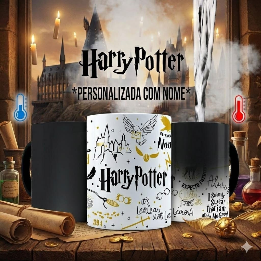 Caneca Mágica Harry Potter Clássica com Nome Personalizado natal