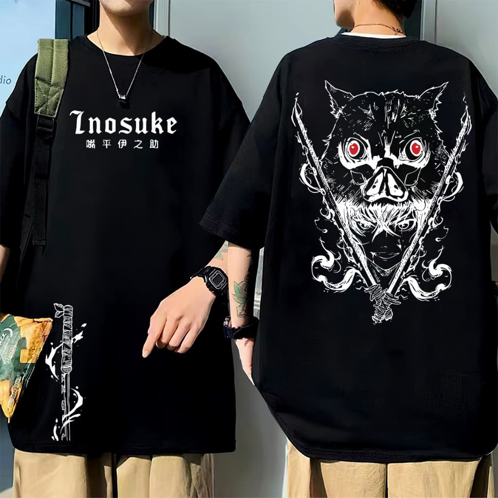Camiseta Estampada Anime Demon Slayer Inosuke Lançamento filme Masculina Feminina Camisa Top Unissex 100% Algodão