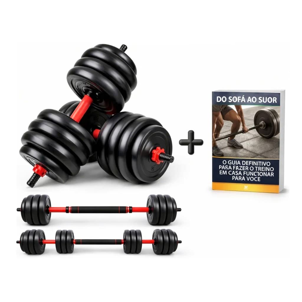 Kit Halteres 6 em 1 Musculação Peso Ajustável Até 40kg + E-book Treino em Casa