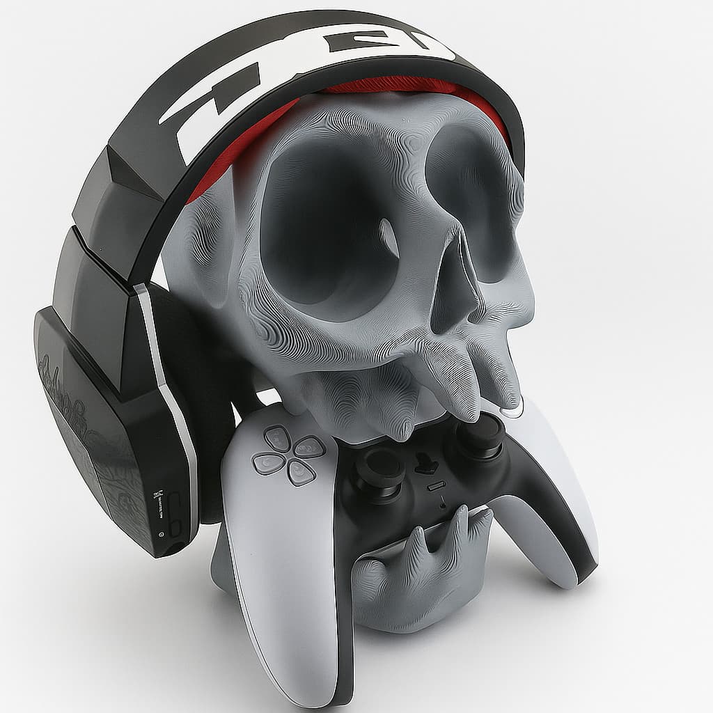 Suporte Para Controle PS5, PS4 e Fone de Ouvido, Caveira, Cinza
