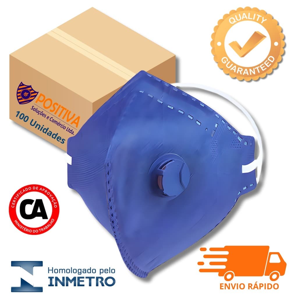 KIT 100 MÁSCARA RESPIRATÓRIA PFF2 COM VÁLVULA E COM CA