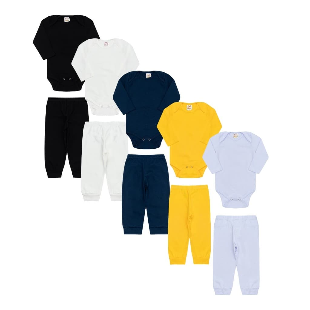 kit 10 peças roupa de bebê body manga longa e curta liso menino e menina
