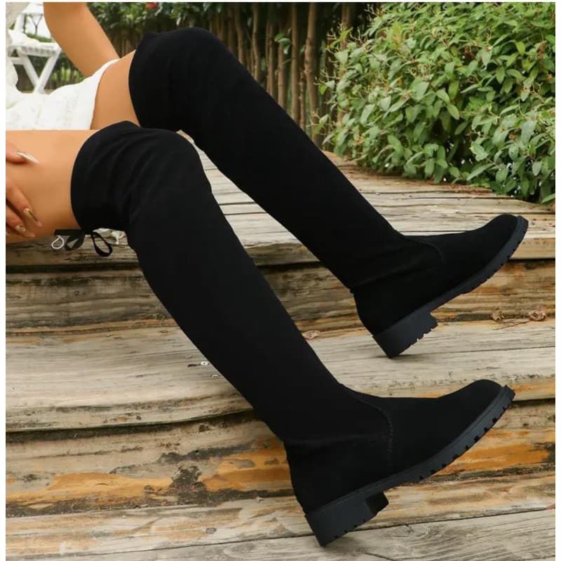 Bota Feminina Montaria Over The Knee Cano Alto Camurça Tendência