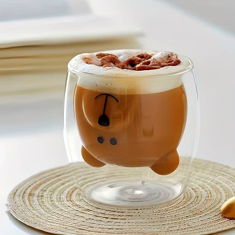 Copo De Café Ursinho Vidro Duplo 250ml Transparente