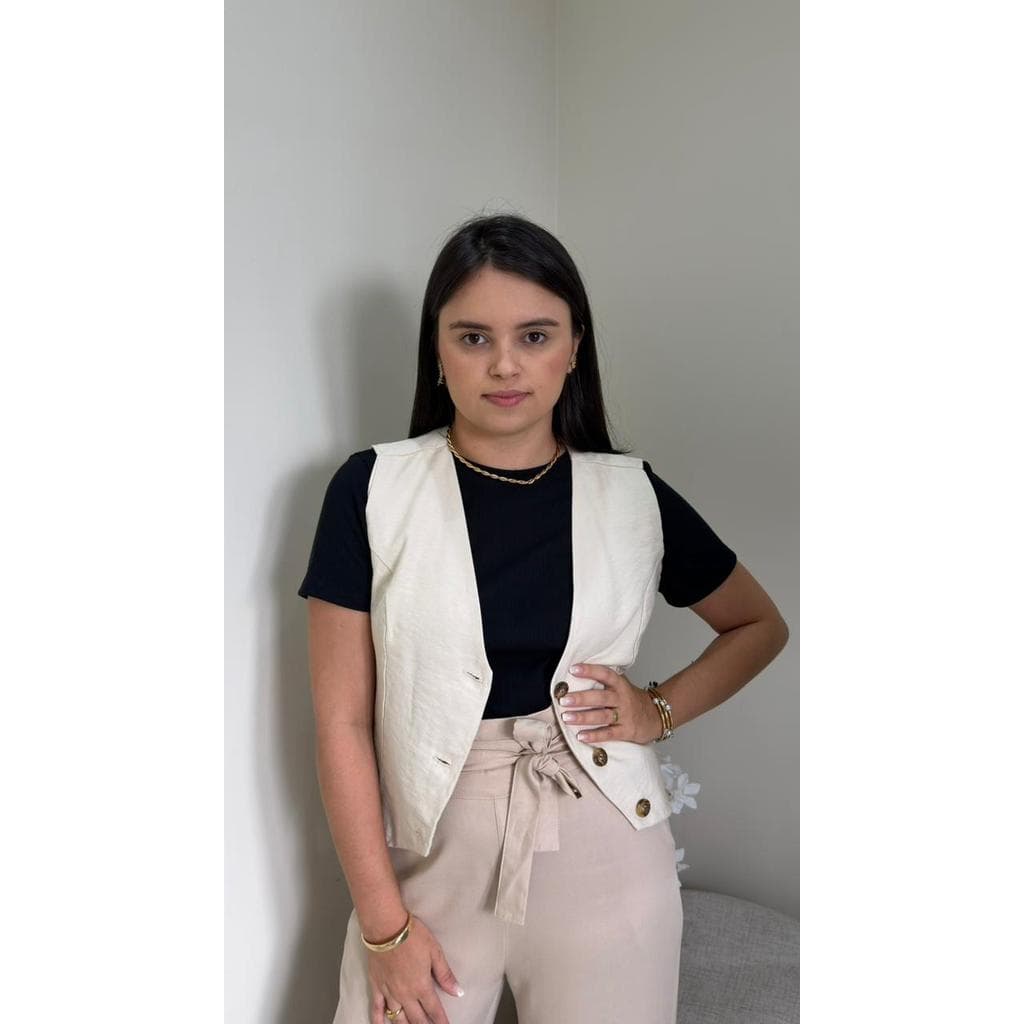COLETE FORRADO, ALÇA LARGA COM BOTÕES ELEGANTE E CASUAL TERCEIRA PEÇA MODERNA ZOE