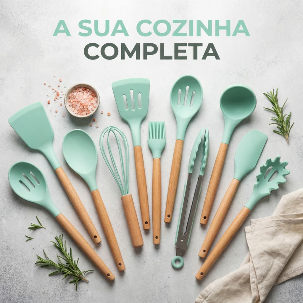 Conjunto de Utensílios de Cozinha de Silicone com 12 Peças - Completo, Durável e Prático