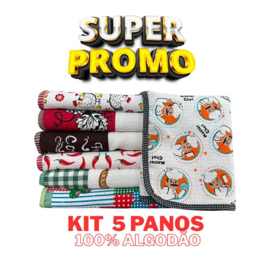 Kit 20 Panos de Prato Estampado 100% Algodão Seca Limpa Decora Cozinha Mesa