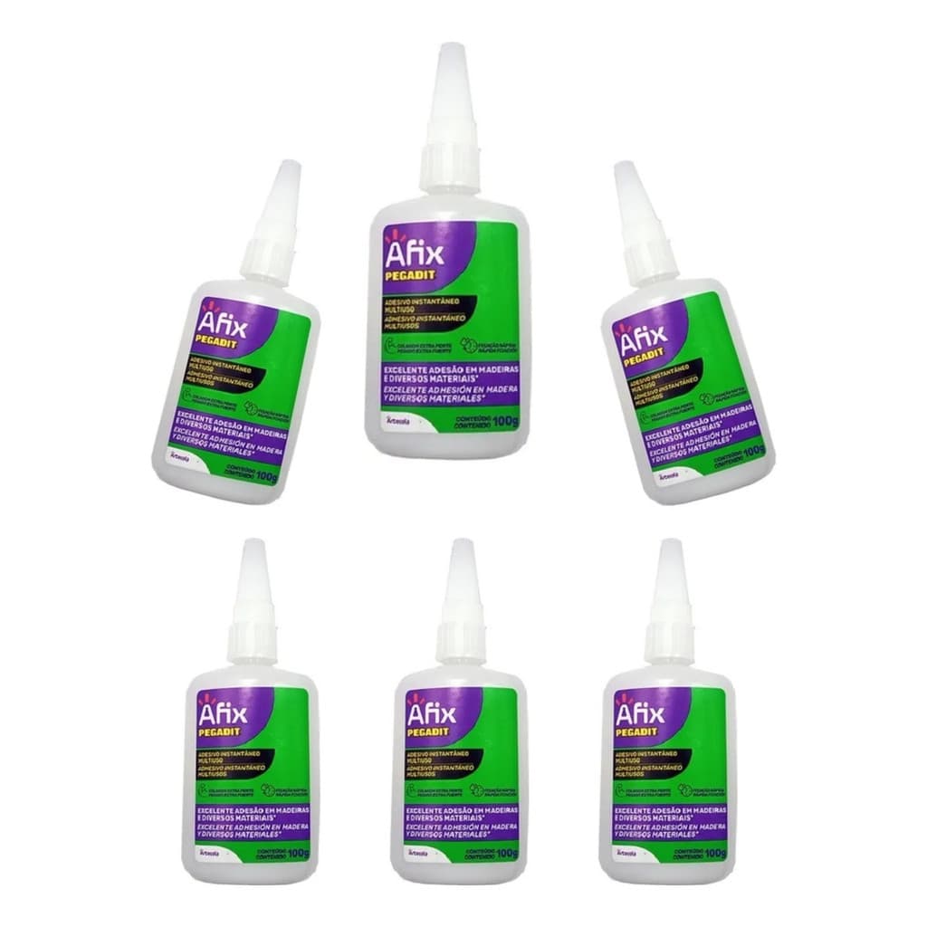 Kit C/6 Cola Instantânea Afix Bond Extra 100g, Seca Rápido