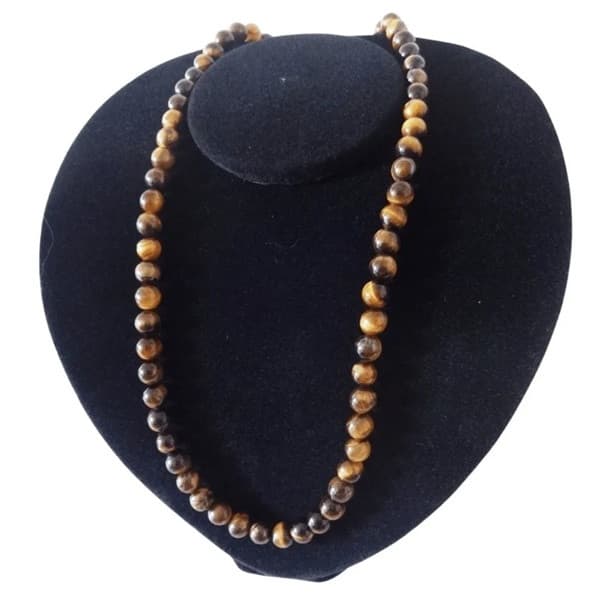 Colar Gargantilha Pedra Natural Olho de Tigre 8mm Amuleto Protecao Prosperidade 50cm i25 Store Luxo