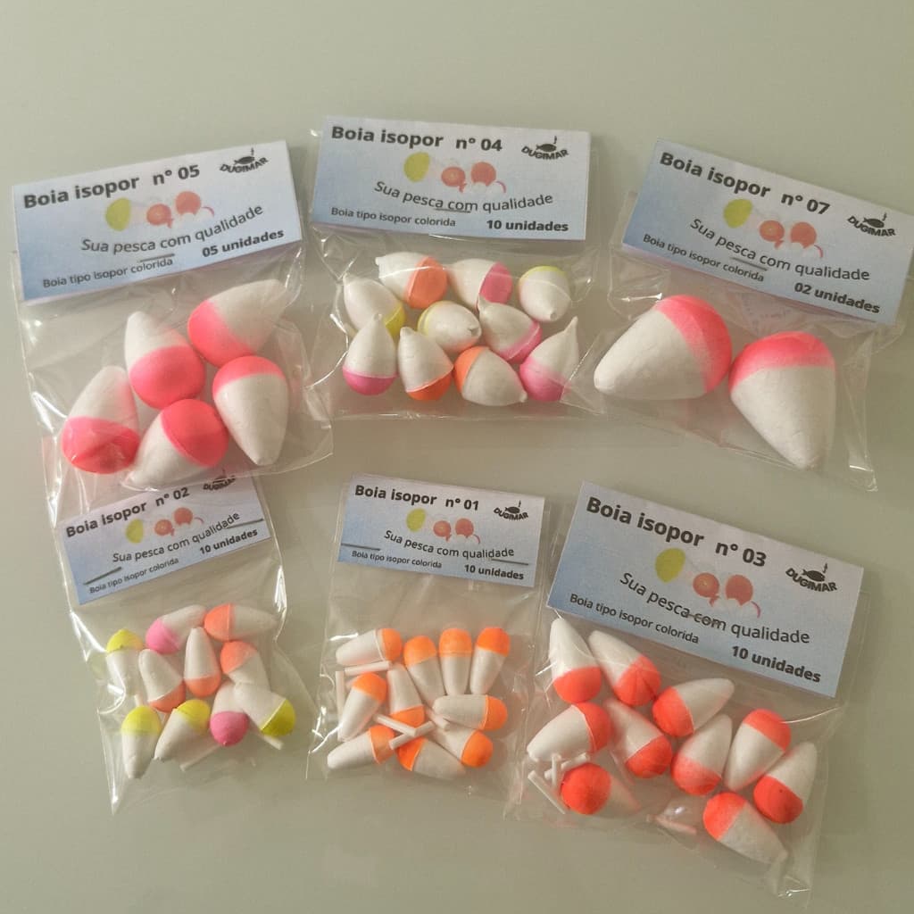Boia de Isopor para Pesca Tilápia, Lambari Nº 01, Nº 02, Nº03, Nº04, Nº 05 e Nº07