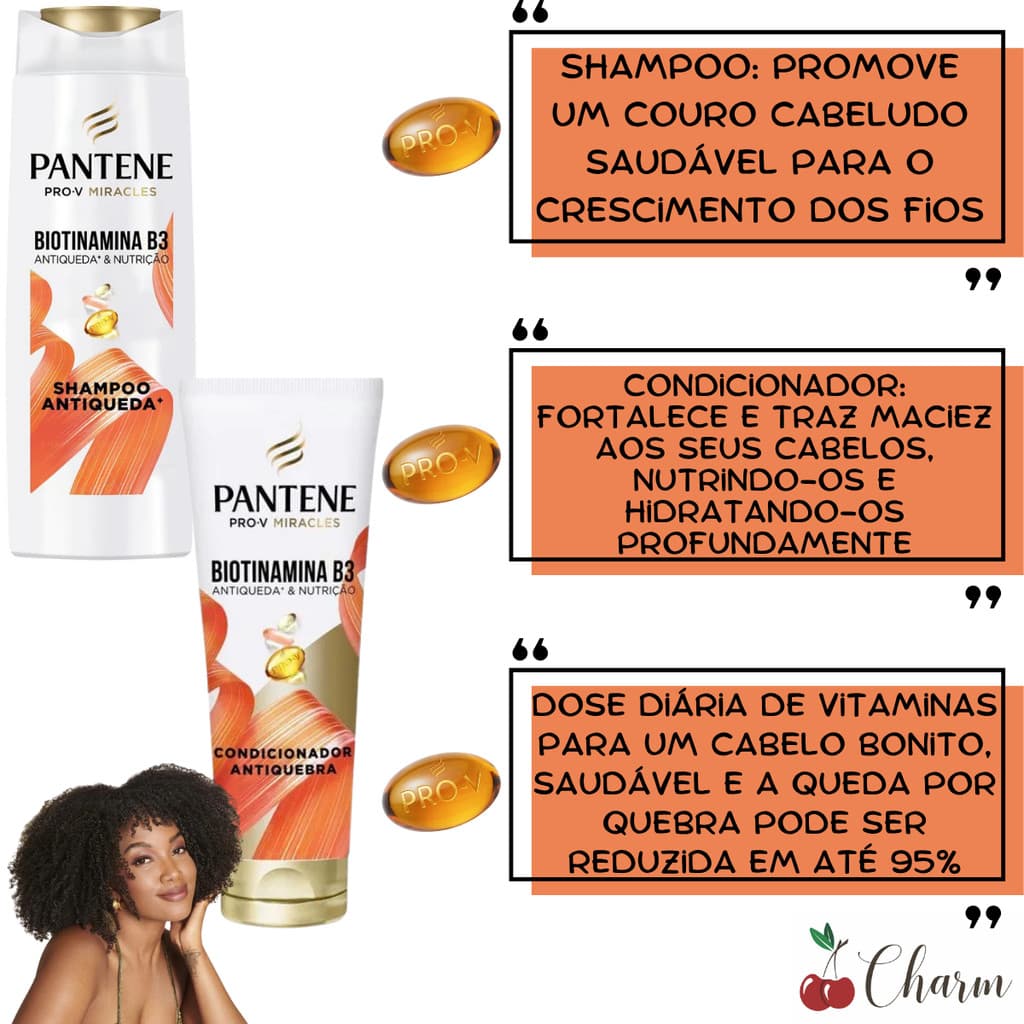Kit Pantene Biotinamina Creme Pentear Shampoo Condi Tônico