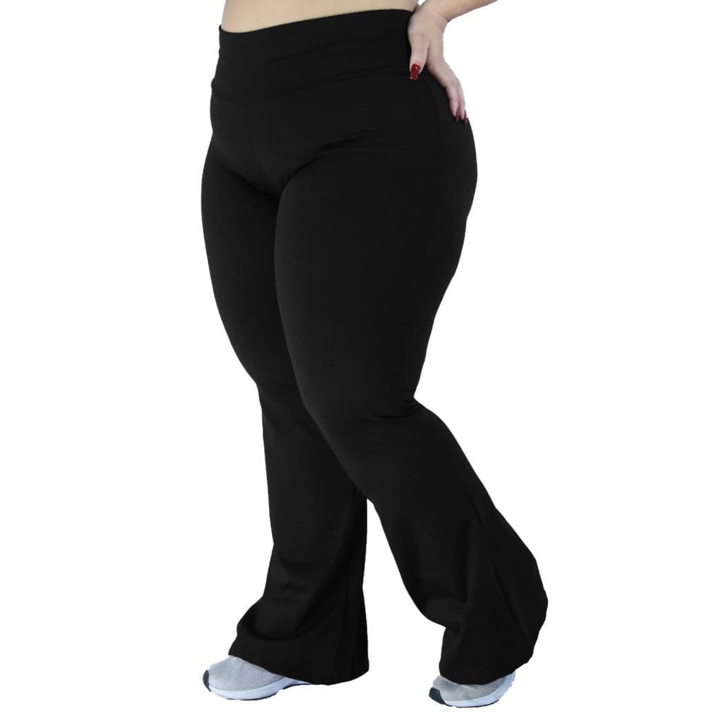 Calça Flare Bailarina Plus Size G1 G2 G3  Cintura Bem Alta Em Suplex Poliéster WOLFOX Casual Ou Fitness