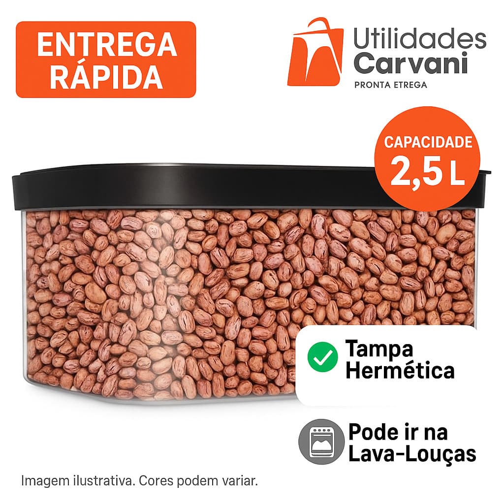 Pote Hermético Linha Modulus 150 de 2,5 L com Tampa Vedação da Helsim — Arroz, Feijão, Massas e Mais