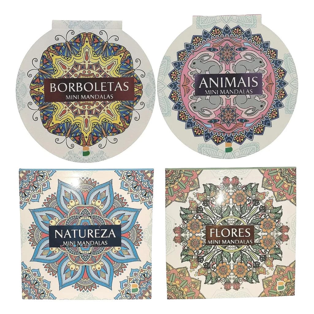 Kit 4 Livros P/ Colorir Mini Mandala De Bolsa Carteira Pequeno Estampas Borboletas, Animais,natureza E Flores