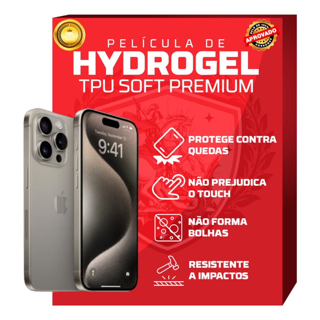 Película de Hidrogel HD para iPhone 15 Pro, 15 Pro Max e 15 Plus – Alta Definição e Cobertura Total