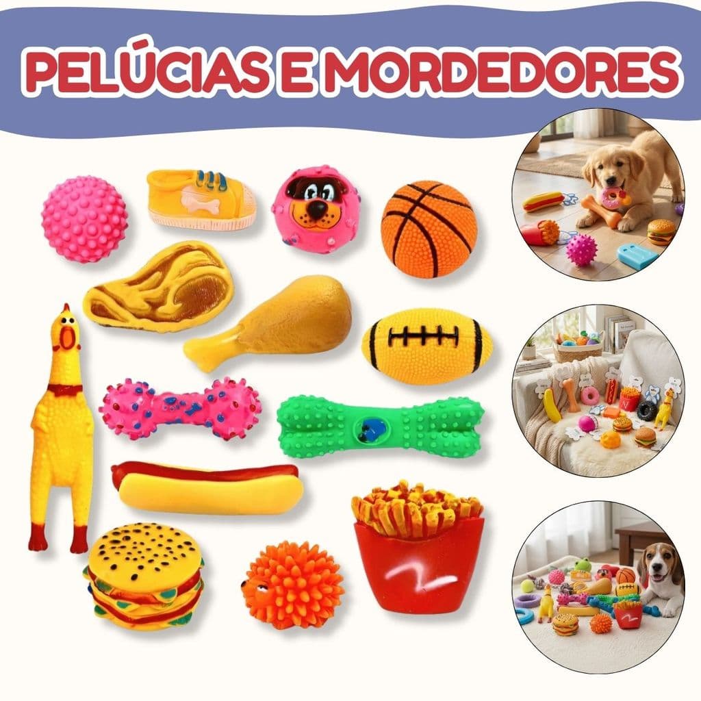 Kit Mordedor e Pelúcia Para Cachorro Brinquedos De Borracha Duráveis Sortidos