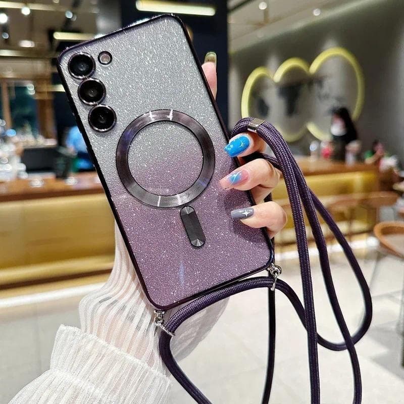 Capa De Cordão De Carregamento Sem Fio Brilhante Para Samsung Galaxy S26 Ultra S25 S24 S23 S22 FE Plus S25 Edge Com Prot