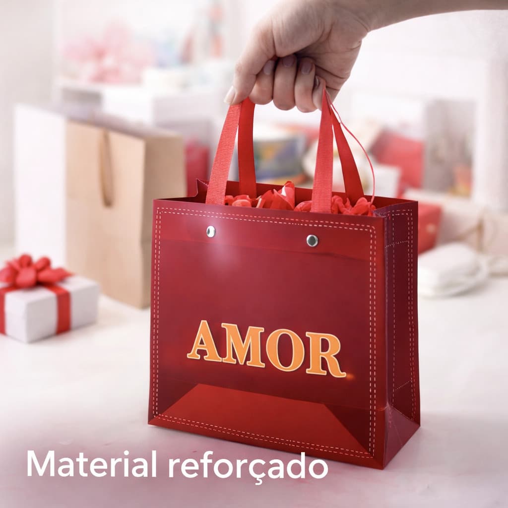Kit 10 Sacolas Presente Amor Vermelha Luxo com Alça