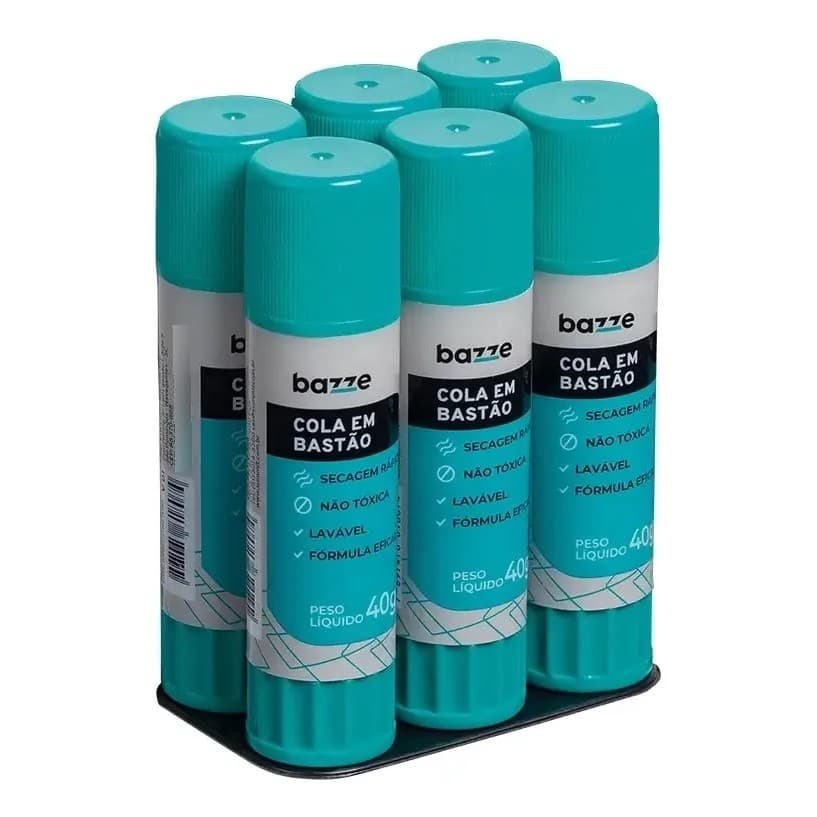 Kit 6 Cola Bastão 40g Bazze Escolar Artesanato Branco