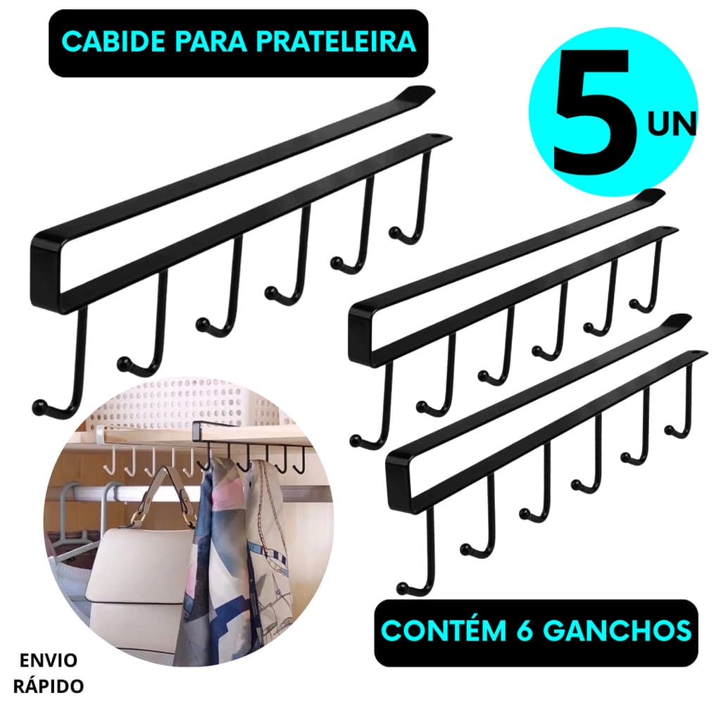 Suporte Metálico Preto 5,3 ou 1 Unidade Xícaras Canecas Utensílios Prateleira Pendurar No Armário