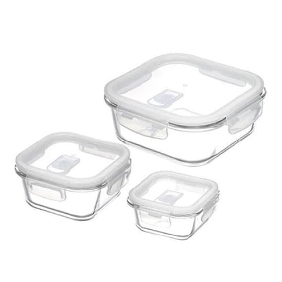 Kit 3 Potes De Vidro Herméticos Com Válvula Quadrado