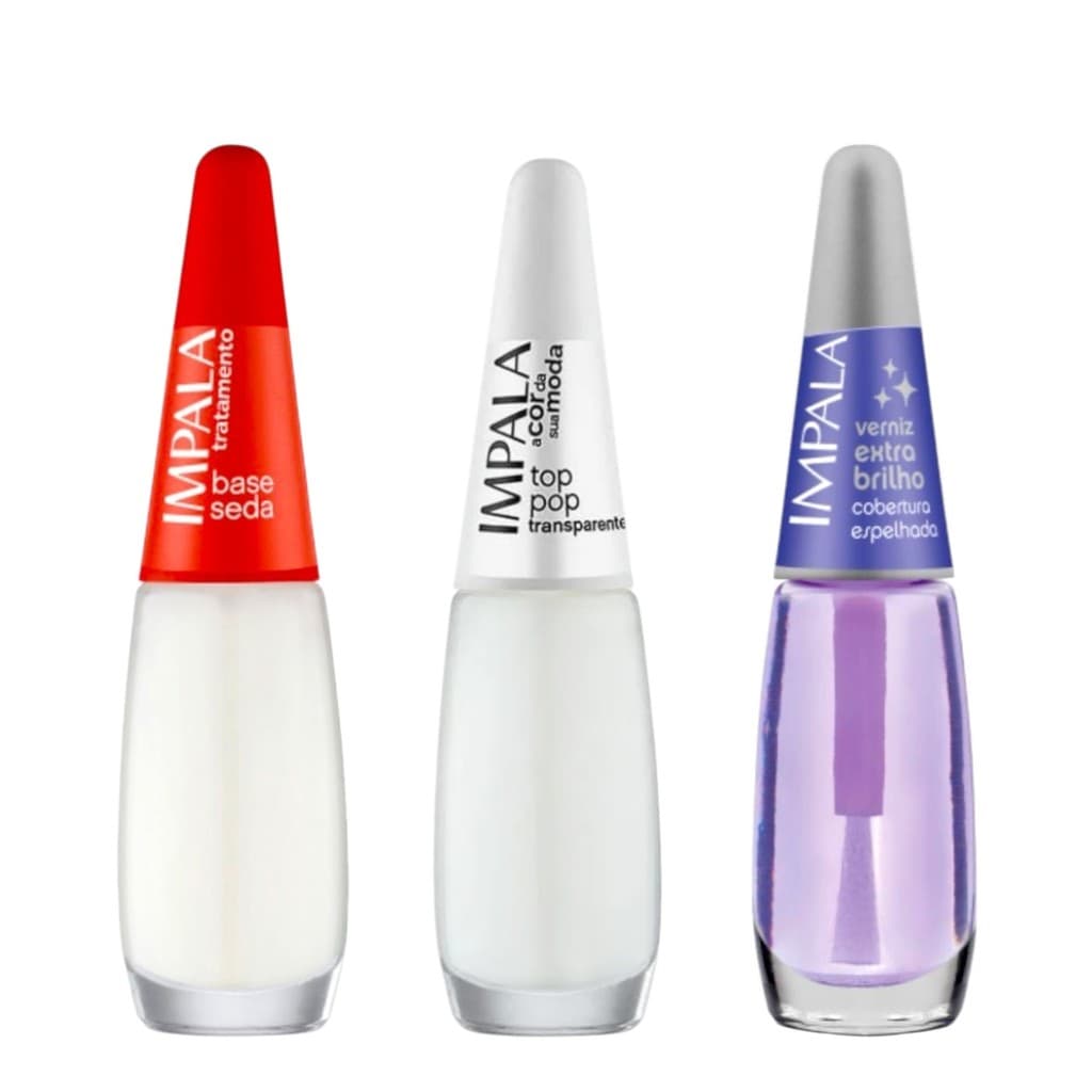 Kit Esmalte Impala com 3 unidades (Base, Top Pop, Verniz)