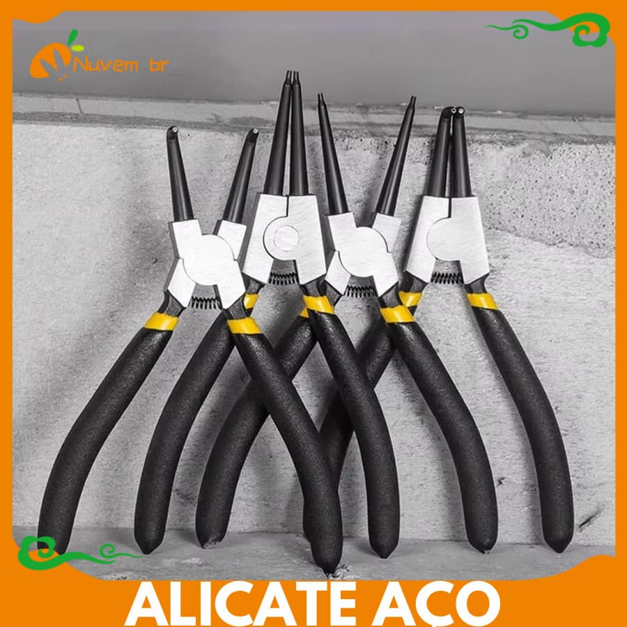 Kit Jogo 4 Alicate 7 Pol Aço Para Anel Extrator De Anel Interno Externo Bico Curvo e Reto Profissional - NUVEM
