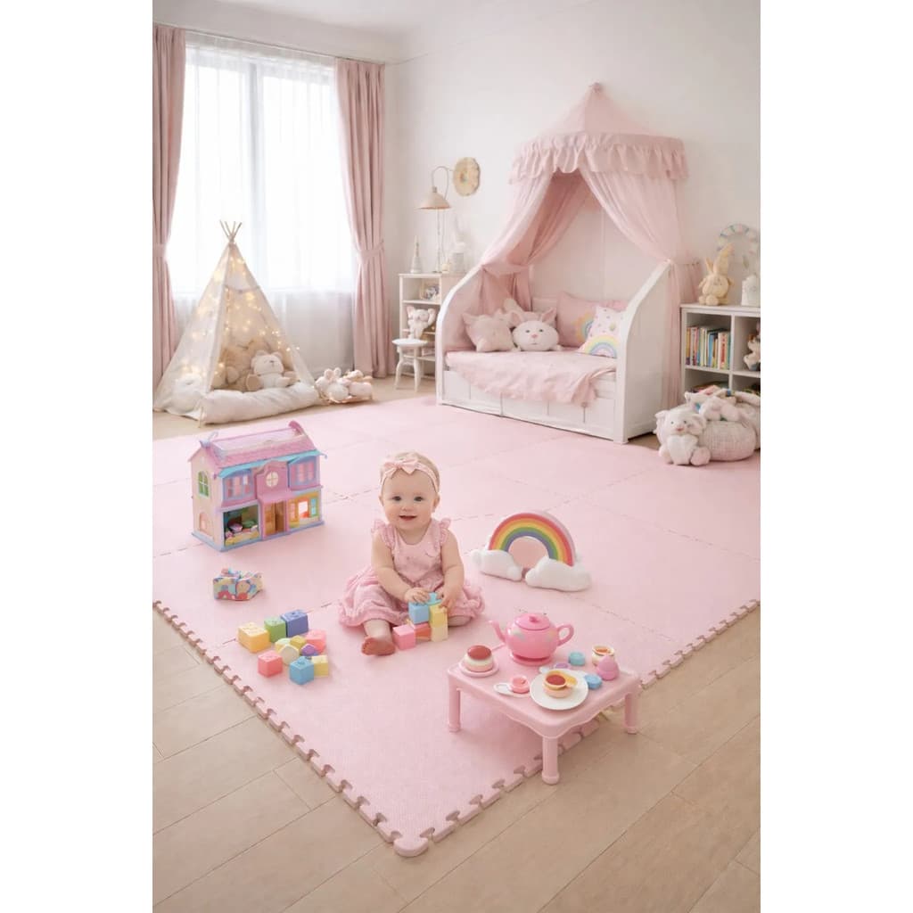 Kit 6 Tatames Tapetes De Eva 50x50x1cm 10mm Rosa Claro Bebê Premium com Bordas Acabamento