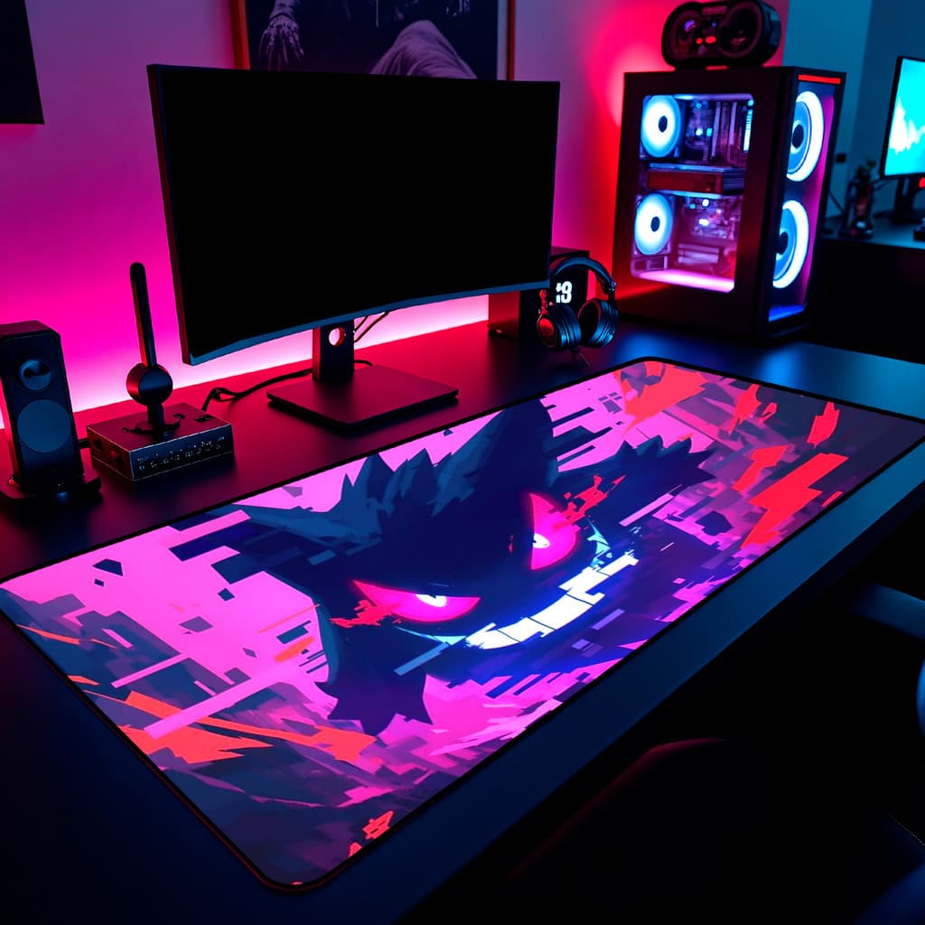 Mouse Pad Gamer Gengar Pokemon Glitch Art 65x30cm 80x40cm 90x50cm 120x60cm Borda Costurada