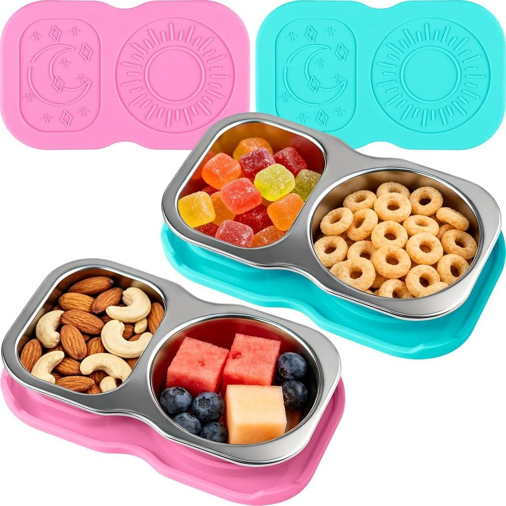 Conjunto de 2 Recipientes de Aço Inoxidável para Lanches com Tampa, Recipiente para Molho de Salada para Viagem, Recipie