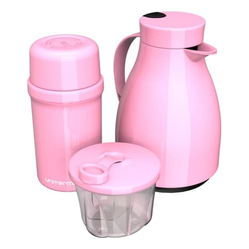 Kit Unibaby - 2 Garrafas Térmicas + 01 Porta Leite Pó Rosa