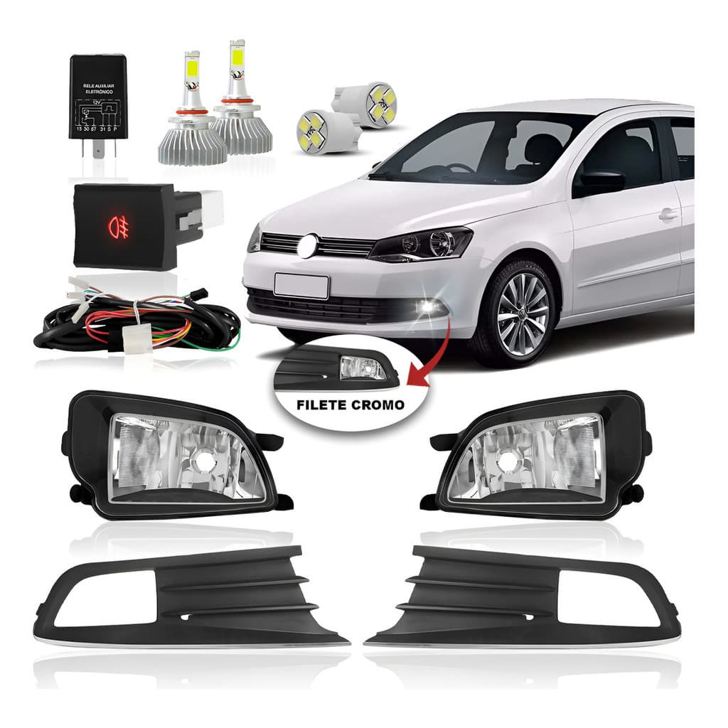 Kit Farol Milha Gol G6 2013 2014 2015 2016 Super Led E Pingo Branco