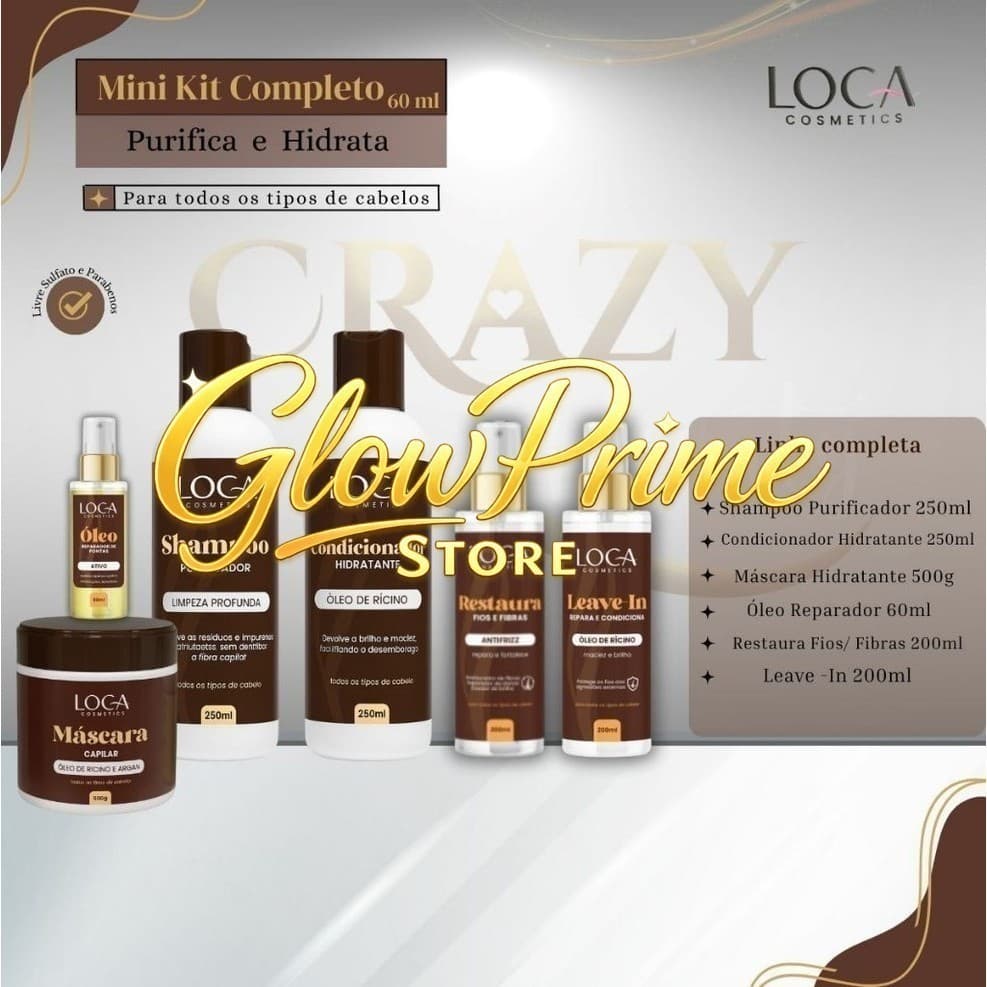 Kit Completo - Máscara + Shampoo 250ml+Cond. 250ml + Leave-in + Restaura +Óleo 60ml - Loca CosmeticsAIEW