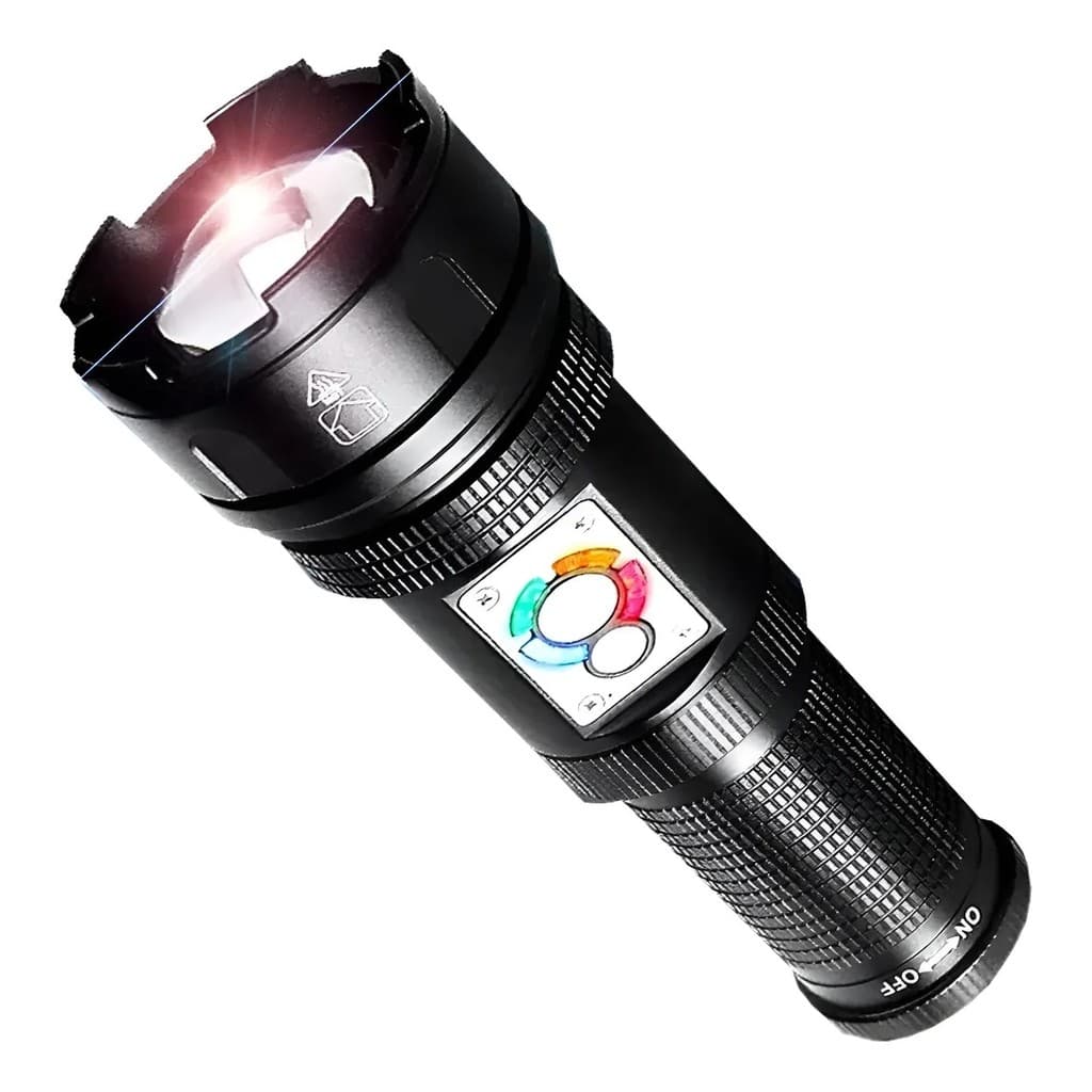 Lanterna LED  Potente Zoom Ajustável Recarregável Alta Intensidade Corpo Alumínio Preta WS-638