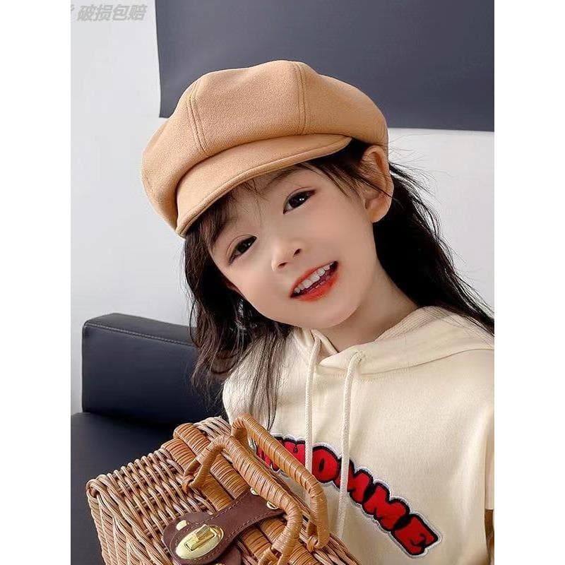 Crianças primavera outono café cor menina pintor chapéu do bebê menina octogonal chapéu de abóbora outono inverno boina