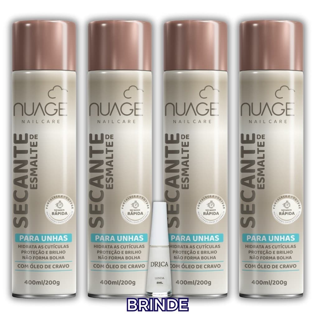 Kit 4un Spray Secante de Esmalte para Unhas 400ml NUAGE + Brinde Esmalte Lenda Drica