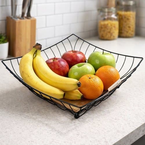Fruteira Organizador Aramada Quadrada Metalica Design Moderno Compacta Resistente