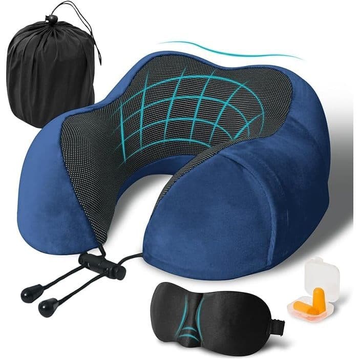 Kit Viagem Travesseiro Almofada Espuma Viscoelástica E Máscara Tapa Olho E Protetor Auricular