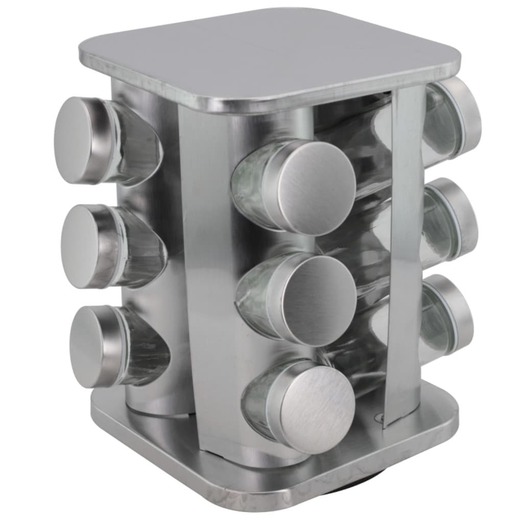 Porta Condimentos Quadrado Aço Inox/Vidro com 12 Pcs