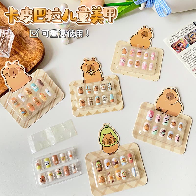Adesivos de Unhas DIY de Capivara Fofa para Crianças, Unhas Decorativas Falsas Removíveis, Adesivos de Unhas para Me