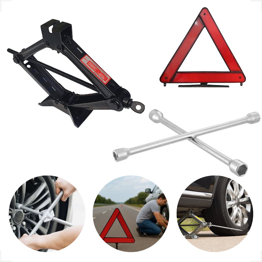 Kit Macaco 2 Ton Sanfona+ Triângulo Sinalizaçao + Chave Roda