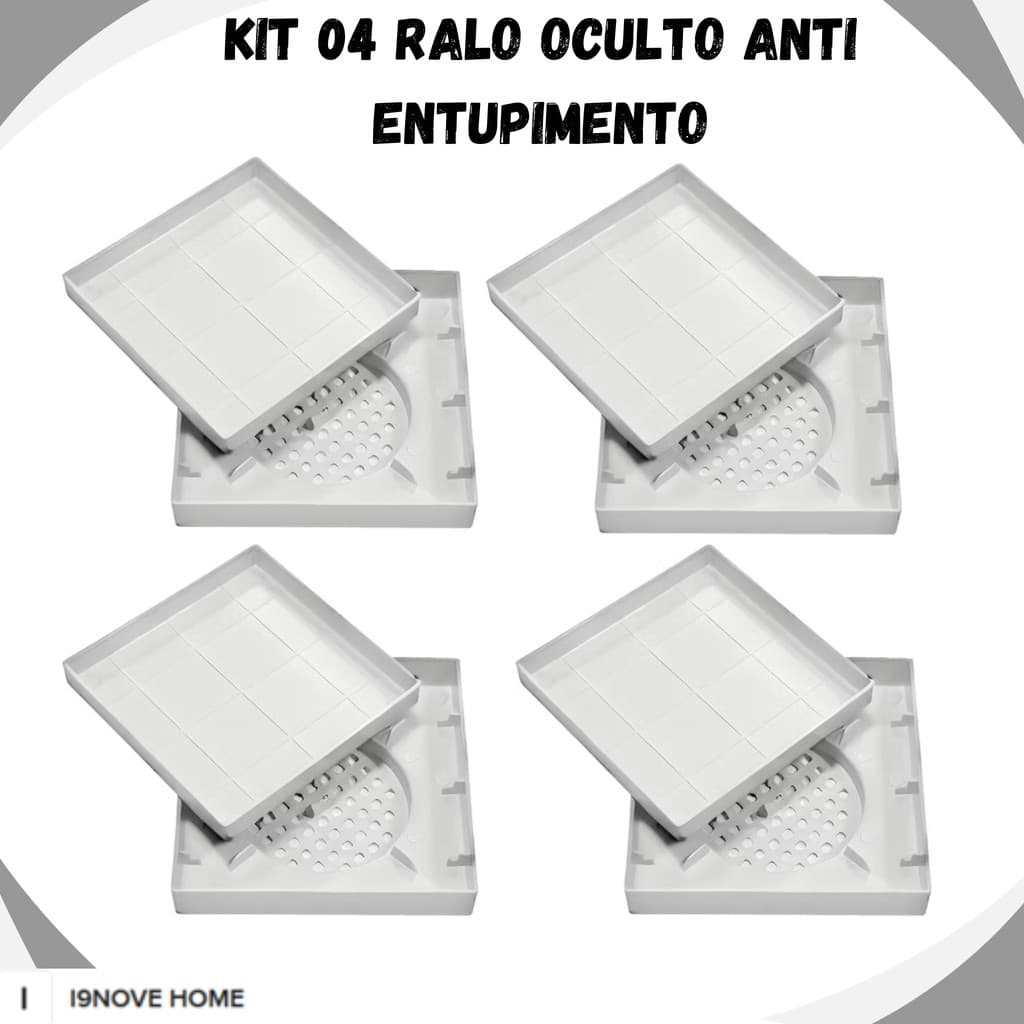 Kit 4 Ralo 10x10 Ralo Oculto Anti Entupimento Em PP Banheiro Filtro Coletor de Cabelo Universal Anti Odor Are