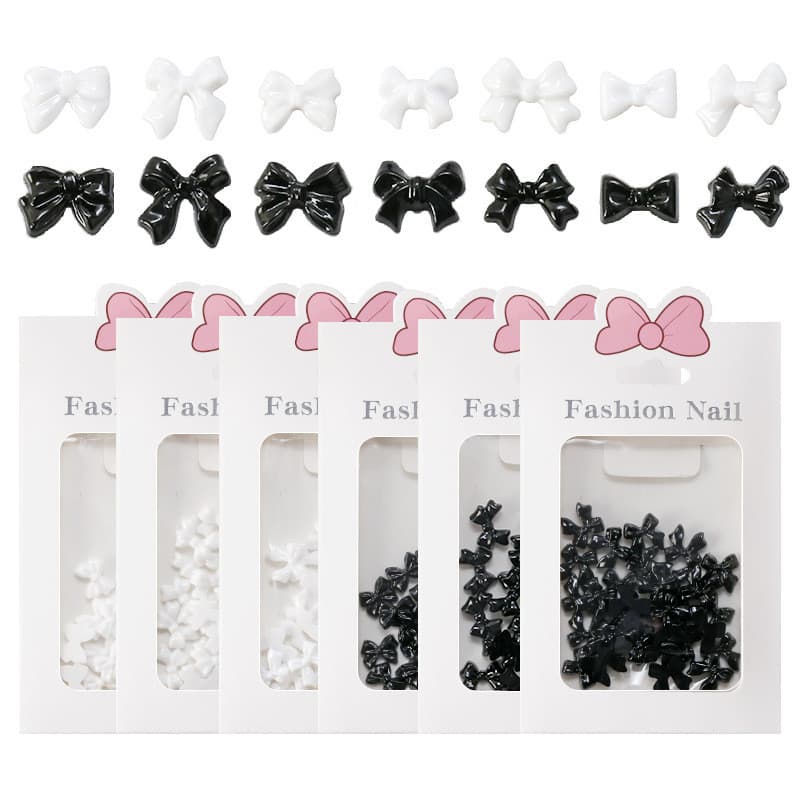 Arco Manicure jóias resina fita arco simples preto branco tridimensional gravata borboleta jóias de unhas 30 peças