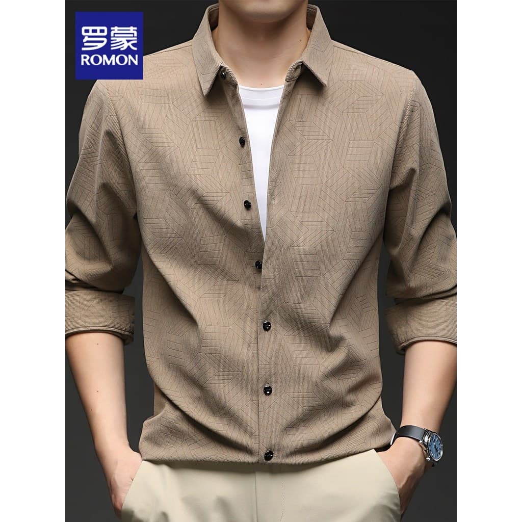 Lomon veludo camisa de manga comprida masculina primavera novo estilo padrão escuro não-ferro polegada camisa Casual bon