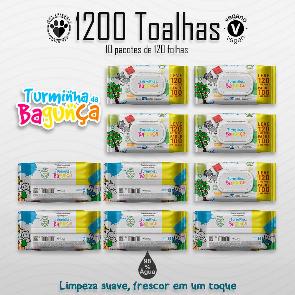 Pacotes Umedecida Kit 10 TURMINHA DA BAGUNÇA 120 Folhas - 19x13 cm com Tampa
