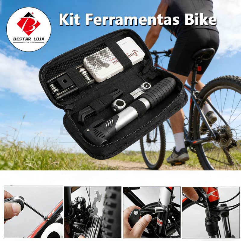 BESTAR LOJA  Kit Ferramentas Bike Chaves Bomba de Ar Remendo Reparo Bicicleta Bolsa Para o Quadro