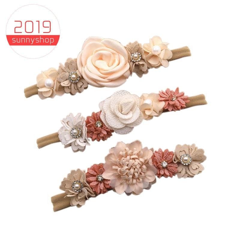 3 Peças De Tiaras De Nylon Para Bebês Meninas – Laços Florais De Faixa De Cabelo Infantil , Envoltórios Elásticos Recém-